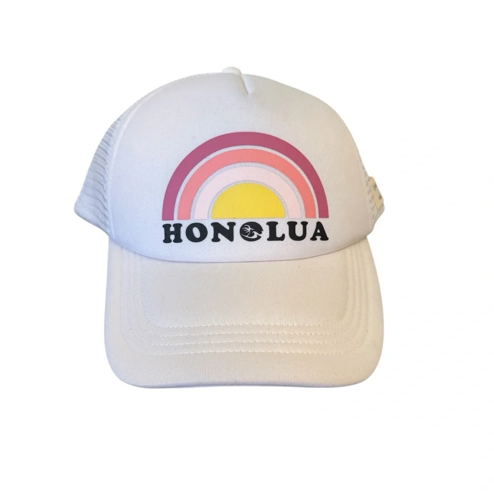 Honolua Wahine Hawaii Snapback Trucker Hat White Rainbow Mesh Vacation NWT
